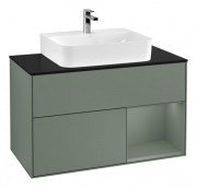 Тумба під раковину Villeroy & Boch Finion 100х50,1 см з підсвічуванням МДФ оливковий матовий лак/скло чорне матове G122GMGM