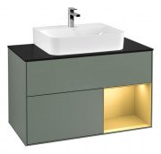 Тумба під раковину Villeroy & Boch Finion 100х50,1 см з підсвічуванням МДФ оливковий матовий лак/скло чорне матове G122HFGM