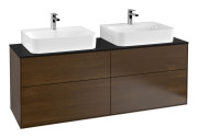 Тумба під раковину Villeroy & Boch Finion 160х50,1 см із підсвічуванням МДФ шпон волоського горіха/скло чорне матове G18200GN