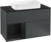 Тумба под раковину Villeroy & Boch Finion 100х50,1 см с подсветкой МДФ темно-синий матовый лак/стекло черное матовое F242PDHG