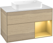 Тумба под раковину Villeroy & Boch Finion 100х50,1 см с подсветкой МДФ шпон дуба/стекло белое матовое F251HFPC