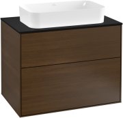 Тумба под раковину Villeroy & Boch Finion 80х50,1 см МДФ шпон грецкого ореха/стекло черное матовое F22200GN