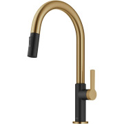 Смеситель для кухни Kraus Oletto с выдвижной лейкой матовая латунь/матовый черный KPF-2820BBMB