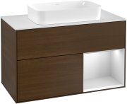 Тумба під раковину Villeroy & Boch Finion 100х50,1 см із підсвічуванням МДФ шпон волоського горіха/скло біле матове G251MTGN