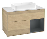 Тумба під раковину Villeroy & Boch Finion 100х50,1 см із підсвічуванням МДФ шпон дуба/скло біле матове F661HGPC