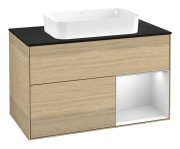 Тумба під раковину Villeroy & Boch Finion 100х50,1 см із підсвічуванням МДФ шпон дуба/скло чорне матове F662MTPC