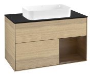 Тумба под раковину Villeroy & Boch Finion 100х50,1 см с подсветкой МДФ шпон дуба/стекло черное матовое G662GNPC