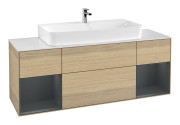 Тумба під раковину Villeroy & Boch Finion 160х50,1 см із підсвічуванням МДФ шпон дуба/скло біле матове G211HGPC