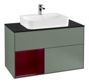 Тумба под раковину Villeroy & Boch Finion 100х50,1 см с подсветкой МДФ оливковый матовый лак/стекло черное матовое F362HBGM