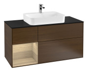 Тумба під раковину Villeroy & Boch Finion 120х50,1 см із підсвічуванням МДФ шпон волоського горіха/скло чорне матове G412PCGN