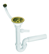 Сифон для кухонної мийки McAlpine 1½х50 зі зливом і переливом золото HC7+FSW50P-PVD