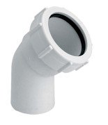 Коліно McAlpine 45° з гайкою d50 мм поліпропілен білий 50D-WH