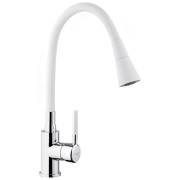 Змішувач для кухні Kroner KRP Kuche-C132WHI з гнучким виливом хром/білий CV033128