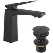 Змішувач для раковини Kroner KRP Ersel-SCH0110BV із донним клапаном чорний CV035473