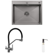 Мийка для кухні Kroner KRP Schwarze-6350HM 63х50 см із змішувачем та дозатором нержавіюча сталь чорний PVD CVS30117