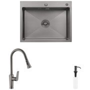 Мойка для кухни Kroner KRP Schwarze-6350HM 63х50 см со смесителем и дозатором нержавеющая сталь черный PVD CVS30075