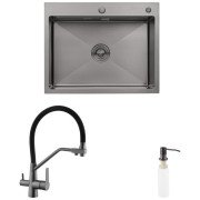 Мийка для кухні Kroner KRP Schwarze-6350HM 63х50 см із змішувачем та дозатором нержавіюча сталь чорний PVD CVS30117