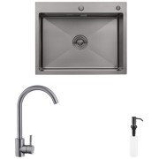 Мойка для кухни Kroner KRP Schwarze-6350HM 63х50 см со смесителем и дозатором нержавеющая сталь черный PVD CVS30124