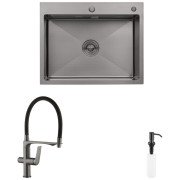 Мийка для кухні Kroner KRP Schwarze-6350HM 63х50 см із змішувачем та дозатором нержавіюча сталь чорний PVD CVS30125