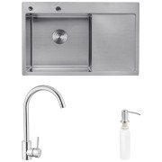 Мийка для кухні Kroner KRP Gebürstet-7849LHM 78х49 см із змішувачем та дозатором нержавіюча сталь CVS30079