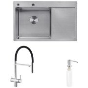 Мийка для кухні Kroner KRP Gebürstet-7849LHM 78х49 см із змішувачем та дозатором нержавіюча сталь CVS30107