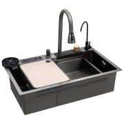 Мийка для кухні Kroner KRP Schwarze-SET7545NBPVD 75х46 см із змішувачем та аксесуарами нержавіюча сталь чорний PVD CV033805