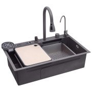 Мийка для кухні Kroner KRP Schwarze-SET7545NGPVD 75х46 см із змішувачем та аксесуарами нержавіюча сталь чорний PVD CV033806