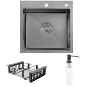 Мийка для кухні Kroner KRP Schwarze-4545HM 45х45 см з дозатором та сушаркою нержавіюча сталь чорний PVD CV033856
