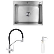 Мийка для кухні Kroner KRP Gebürstet-6050HM 60х50 см із змішувачем та дозатором нержавіюча сталь CVS29786