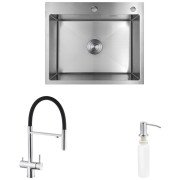 Мийка для кухні Kroner KRP Gebürstet-6050HM 60х50 см із змішувачем та дозатором нержавіюча сталь CVS29810