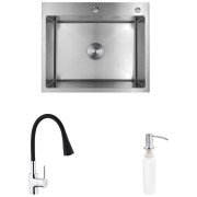 Мийка для кухні Kroner KRP Gebürstet-6050HM 60х50 см із змішувачем та дозатором нержавіюча сталь CVS29843