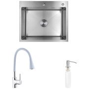 Мийка для кухні Kroner KRP Gebürstet-6050HM 60х50 см із змішувачем та дозатором нержавіюча сталь CVS29844