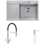 Мийка для кухні Kroner KRP Gebürstet-7849RHM 78х49 см із змішувачем та дозатором нержавіюча сталь CVS30106