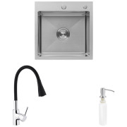 Мойка для кухни Kroner KRP Gebürstet-5050HM 50х50 см со смесителем и дозатором нержавеющая сталь CVS30109