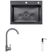 Мийка для кухні Kroner KRP Derby-5843HM ​​58х43 см із змішувачем та дозатором нержавіюча сталь чорний PVD CVS30114