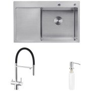 Мойка для кухни Kroner KRP Gebürstet-7849RHM 78х49 см со смесителем и дозатором нержавеющая сталь CVS30106