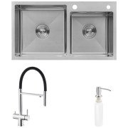 Мийка для кухні Kroner KRP Gebürstet-7843ZHM 78х43 см із змішувачем та дозатором нержавіюча сталь CVS30108