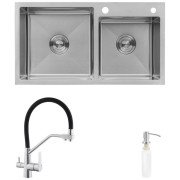 Мийка для кухні Kroner KRP Gebürstet-7843ZHM 78х43 см із змішувачем та дозатором нержавіюча сталь CVS30144