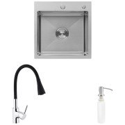 Мийка для кухні Kroner KRP Gebürstet-5050HM 50х50 см із змішувачем та дозатором нержавіюча сталь CVS30109