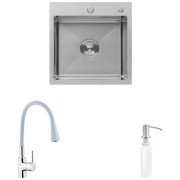 Мийка для кухні Kroner KRP Gebürstet-5050HM 60х50 см із змішувачем та дозатором нержавіюча сталь CVS30111