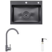 Мийка для кухні Kroner KRP Derby-5843HM ​​58х43 см із змішувачем та дозатором нержавіюча сталь чорний PVD CVS30114