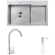 Мийка для кухні Kroner KRP Gebürstet-7848LHM 78х48 см із змішувачем та дозатором нержавіюча сталь CVS30080