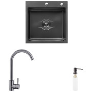 Мойка для кухни Kroner KRP Derby-5050HM 50х50 см со смесителем и дозатором нержавеющая сталь черный PVD CVS30123