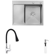 Мийка для кухні Kroner KRP Geburstet-6350RHM 63х50 см із змішувачем та дозатором нержавіюча сталь CVS30127