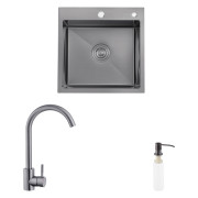 Мийка для кухні Kroner KRP Schwarze-4545HM 45х45 см із змішувачем та дозатором нержавіюча сталь чорний PVD CVS30136