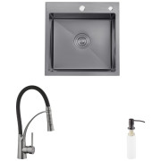 Мийка для кухні Kroner KRP Schwarze-5050HM 50х50 см із змішувачем та дозатором нержавіюча сталь чорний PVD CVS30145