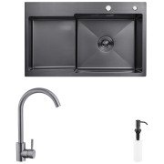 Мойка для кухни Kroner KRP Schwarze-7848RHM 78х48 см со смесителем и дозатором нержавеющая сталь черный PVD CVS30120