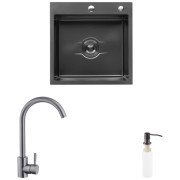 Мийка для кухні Kroner KRP Derby-5050HM 50х50 см із змішувачем та дозатором нержавіюча сталь чорний PVD CVS30123