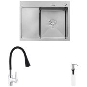 Мойка для кухни Kroner KRP Geburstet-6350RHM 63х50 см со смесителем и дозатором нержавеющая сталь CVS30127