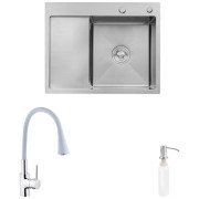 Мойка для кухни Kroner KRP Geburstet-6350RHM 63х50 см со смесителем и дозатором нержавеющая сталь CVS30128